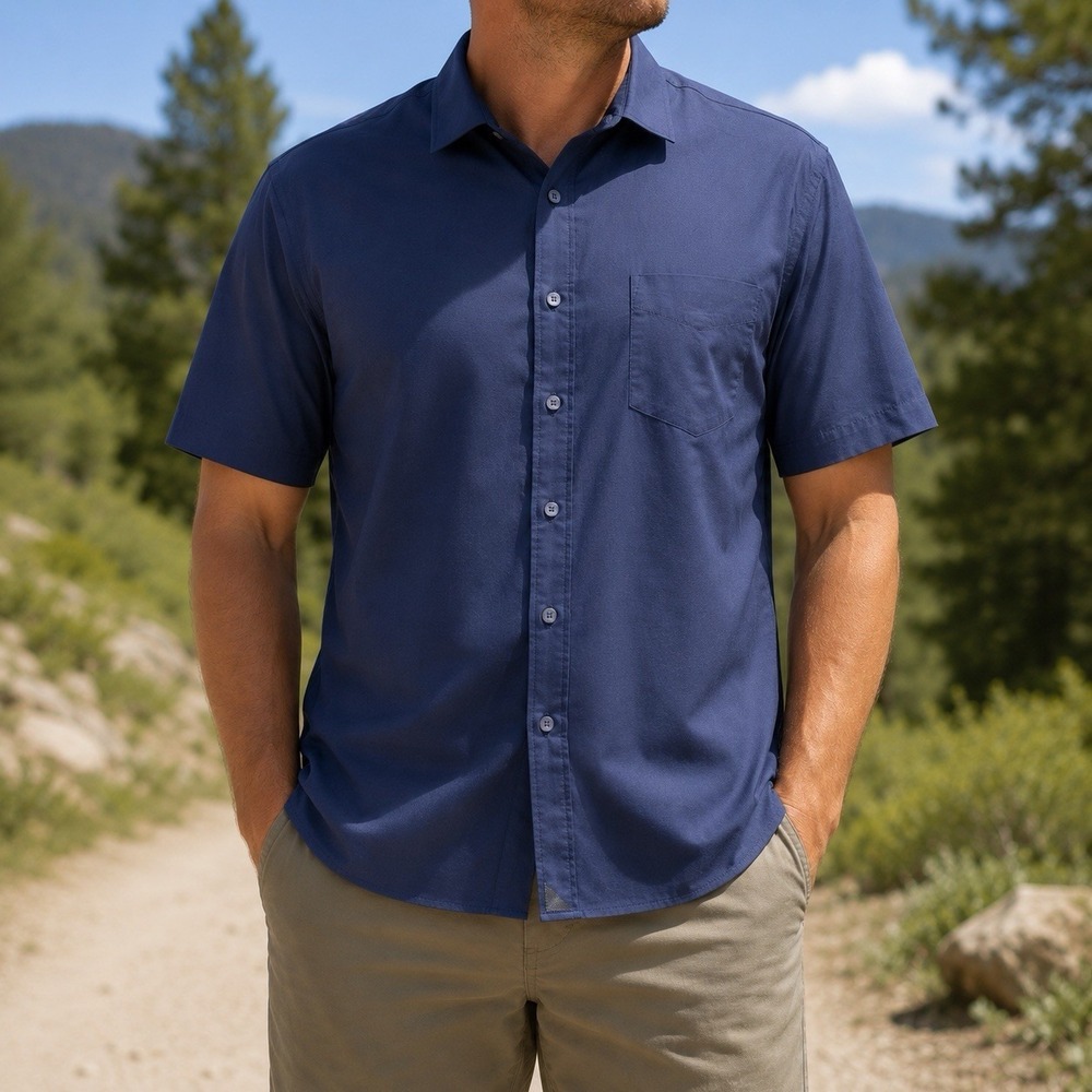 UNTUCKit Gironde SS Shirt Mens 3XLT Navy Stretch Nylon Tall Button Up 41070